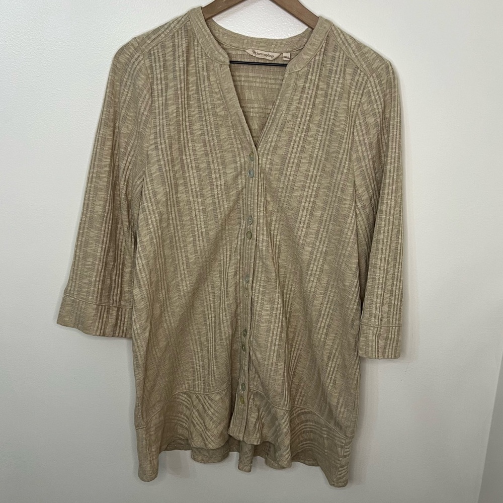 Soft Surroundings Button-Up Tan Women's Size Medium Minimalist Boho Peasant Top
